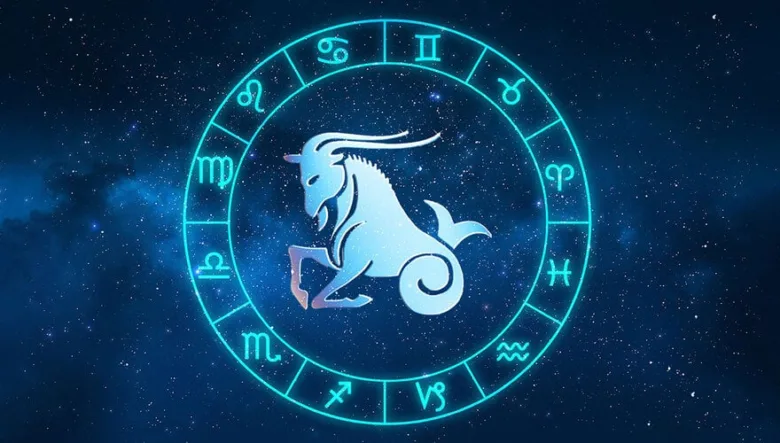 Znamení Kozoroh v astrologickém kruhu na hvězdném pozadí