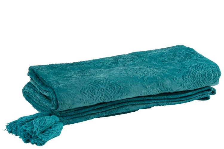 Tyrkysový dekorační přehoz s třásněmi