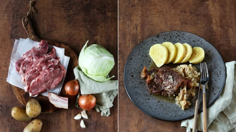 Vepřová krkovice v troubě s kapustou a bramborami