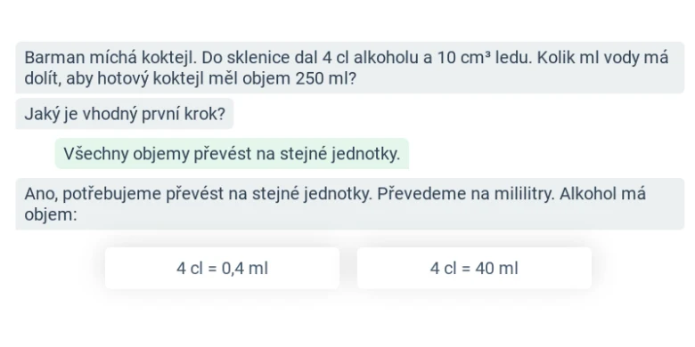 Převod objemových jednotek v praxi – úloha s alkoholem a ledem
