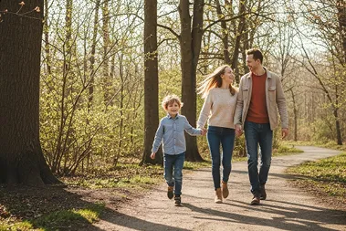 Family walking in park
